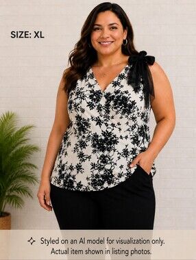 Daisy Fuentes Floral Sleeveless Wrap Blouse with Bow Tie XL